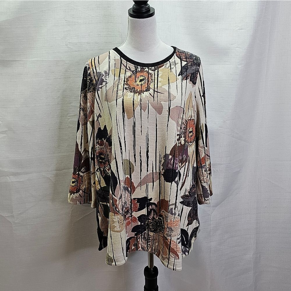 John Mark Floral Knit Pullover Tunic Top Size XL